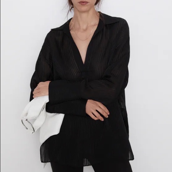 Zara Tops - Zara Blouse with Cuffed Sleeves  & Side Slits